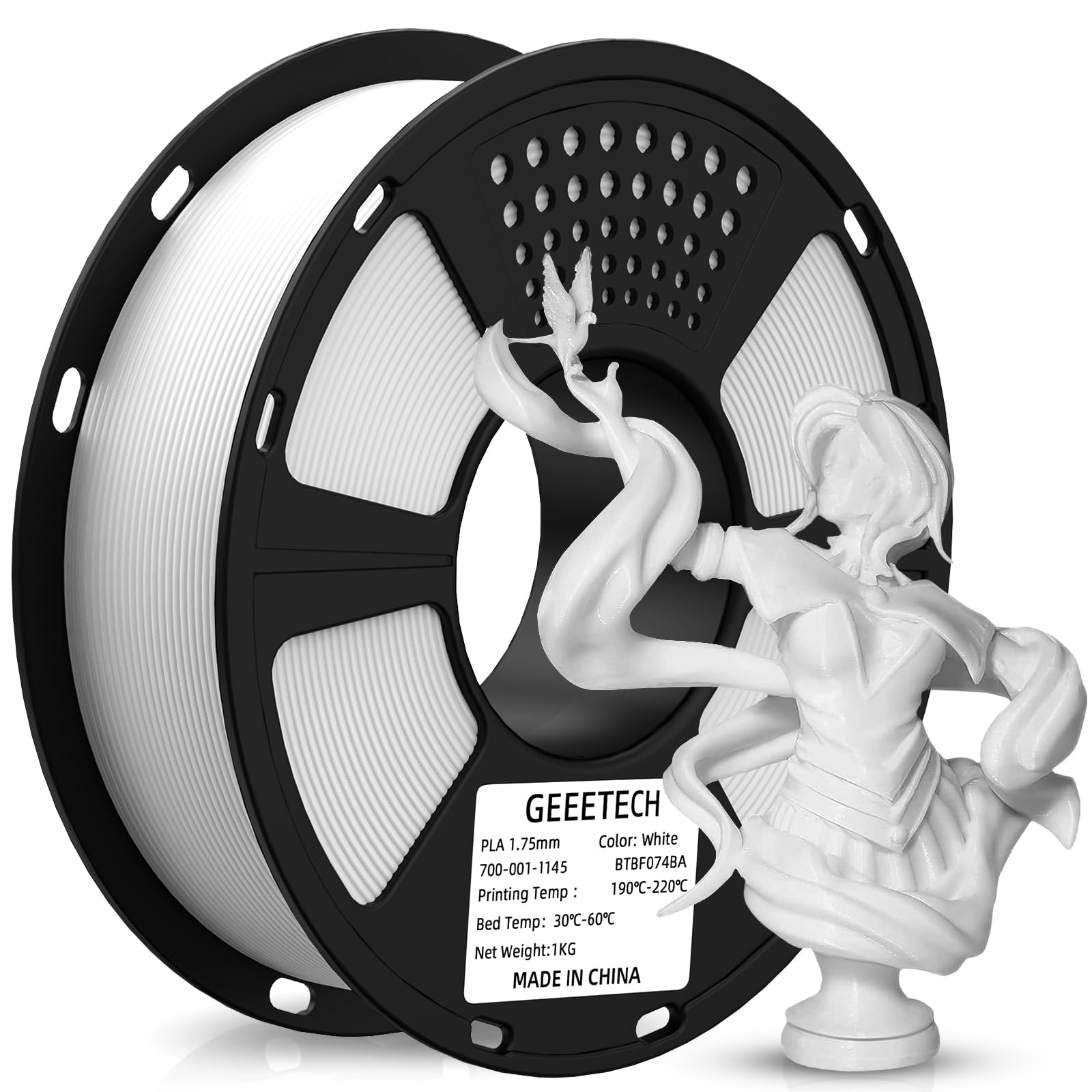 PLA Filament 1.75mm White, GEEETECH New 3D Printing Filament PLA for 3D Printer and 3D Pen, 1kg 1 Spool