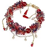 SophroniaTerri Red & Blue Zircon Lucky Bracelet for Women | Crystal Jewelry Present for Her, Adjustable Alloy Chain 20-60cm with Gift Pouch