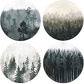 Lahome Forest Pattern Coasters - Round Drinks Absorbent Stone Coaster Set with Ceramic Stone and Cork Base for Kinds of Mugs and Cups (Forest, 4)