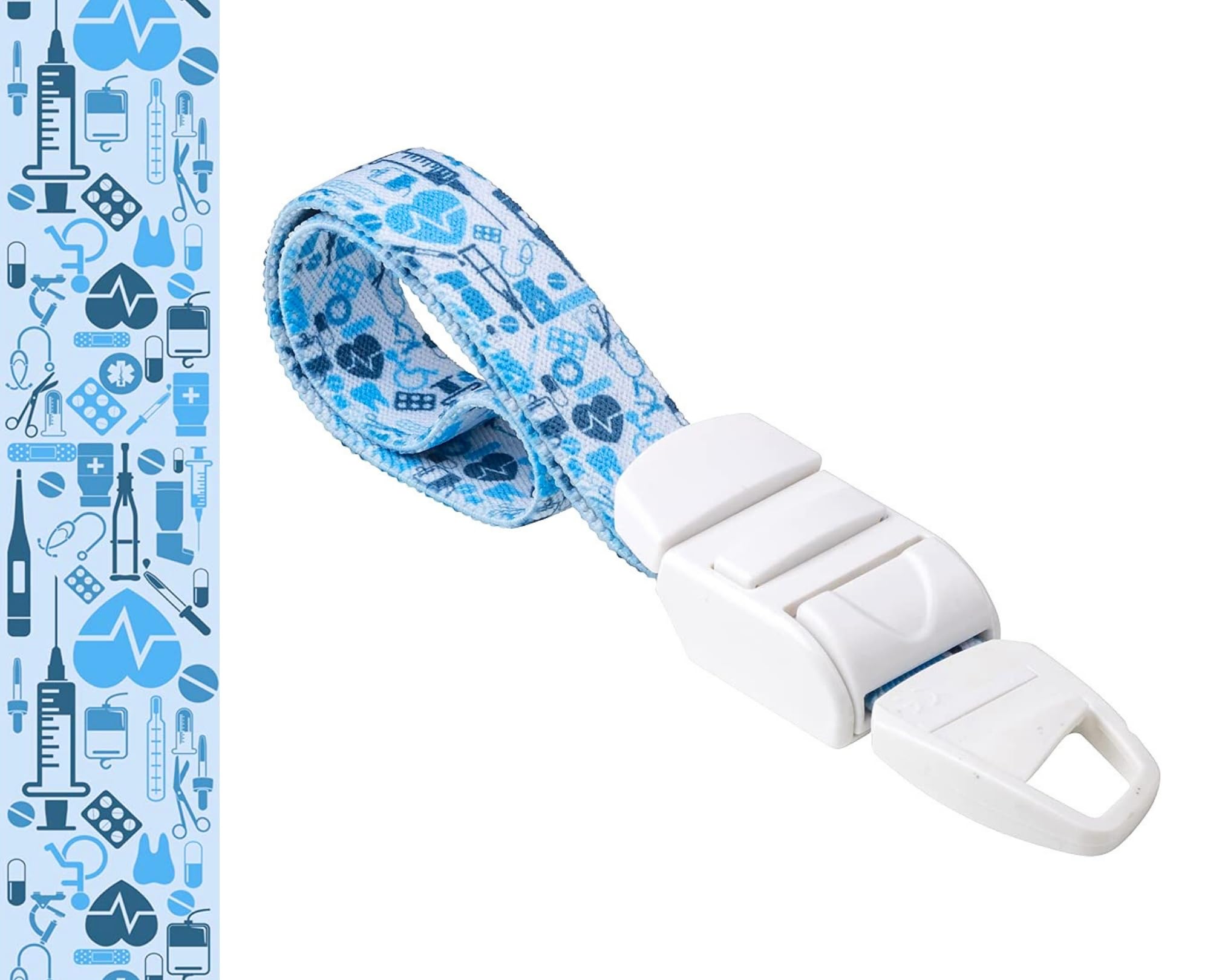 ROLSELEY Medical Nurse Tourniquet with WHITE & BLUE MEDIC/DOCTOR/NURSE Pattern with ABS Plastic Buckle Latex Free Elastic Band Perfect for Doctors, Nurses, Students and Paramedics
