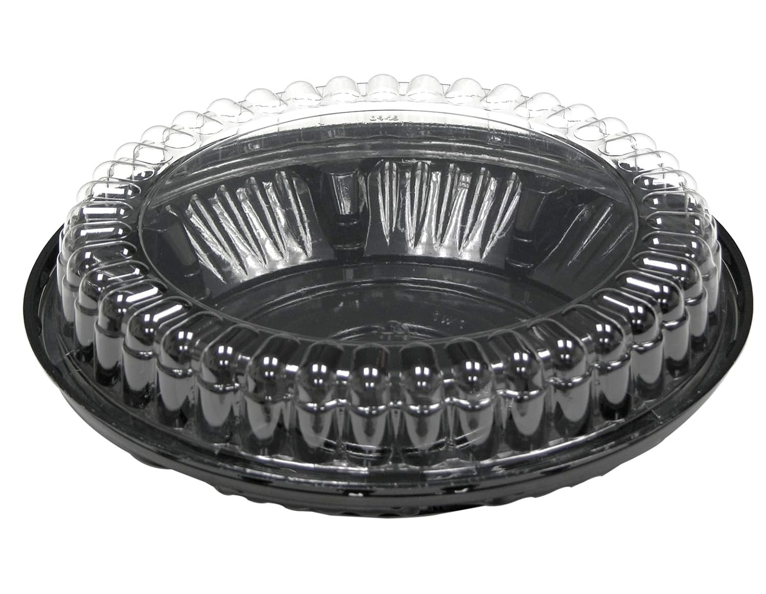 8" Black Pie Take Out Container with Clear Low Dome Lid 1" 1/2" Tall Flutd Dome 10