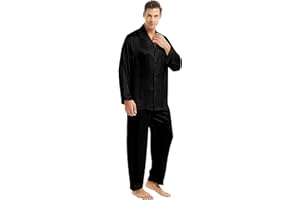 Lonxu Pajamas Set Mens Silk Satin Pajamas Long Sleeve Loungewear Two-Piece Sleepwear Button-Down Pj Set S-XXXXL