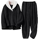 Arssm Mens Fluffy Pajamas Set 2 Piece Fleece Pjs Loose Plush Winter Warm Cozy Loungewear Sleepwear