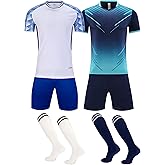 C2M Boys & Girls 2-Pack Soccer Jerseys with Socks Practice Jersey Outfits Football Training Shirt Uniforms