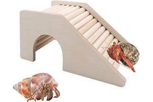 KeaJuidy Hermit Crab Ladder Bridge, Wooden Climbing Toy for Small Animals, Hamster, Squirrel, Guinea Pig, Aquarium Tank Accessory, Hideout with Ramp, Exercise, Habitat
