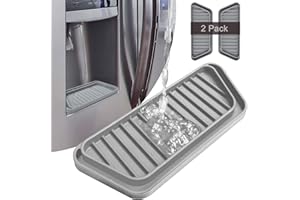 KindGa Refrigerator Drip Catcher Tray,Protector Ice and Water Dispenser Pan,Fridge Spills Water Pad Catch Basin for Drainage 2 Pack (Rectangular,Grey)