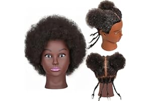 YIIFIULYN Afro Human Hair Mannequin Head for Braiding, African Cosmetology Mannequin Head for Styling 8 Inches Black Training Head with Stand
