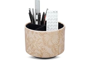 Lvkjafaz Round Leather Art Supply Organizer,Remote Control Holder,360 Degree Spinning,Multi-Functional Pencil Holder,4 Compar
