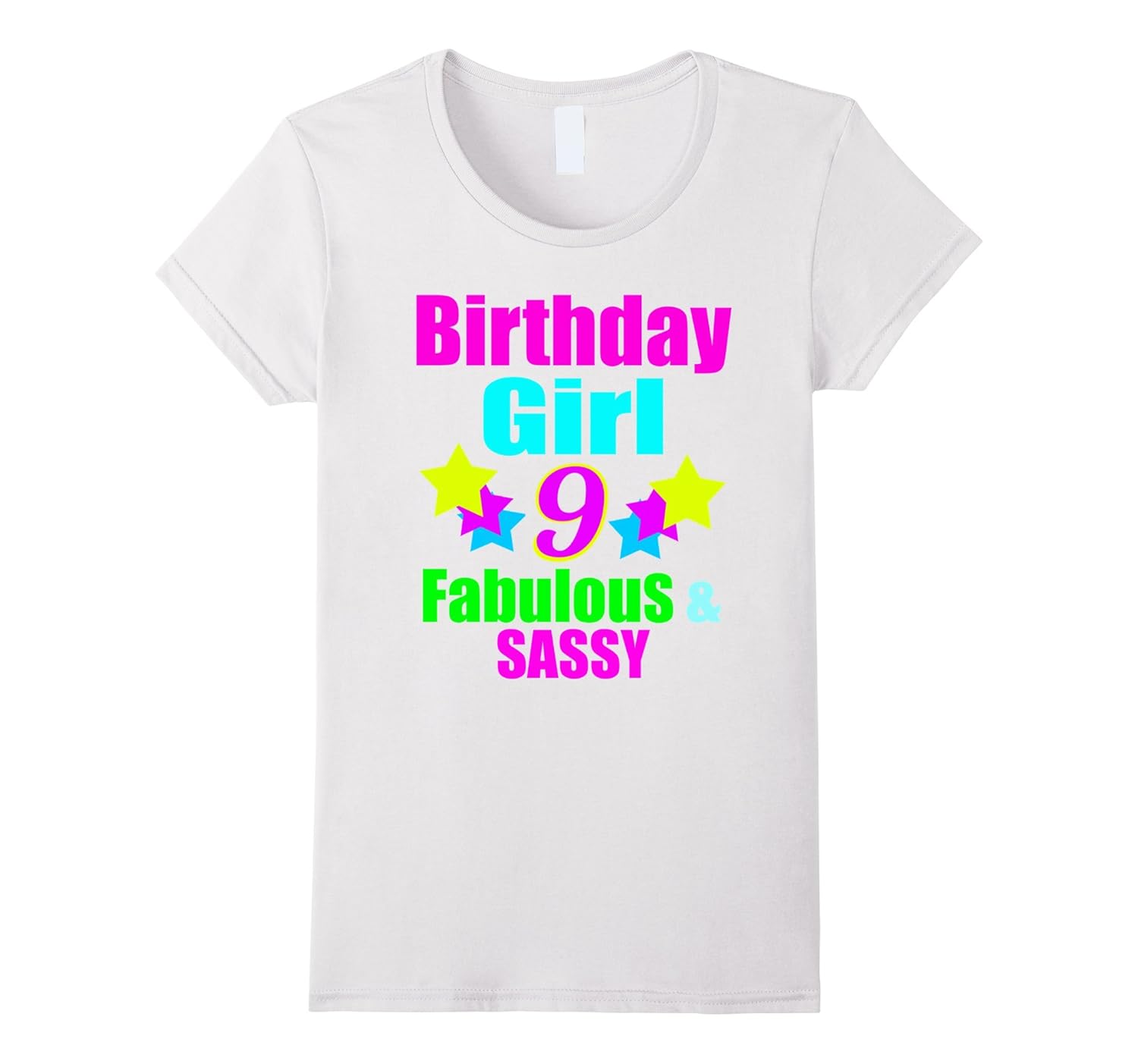 Birthday Girl 9 Year Old Neon Birthday Party Shirt-ANZ