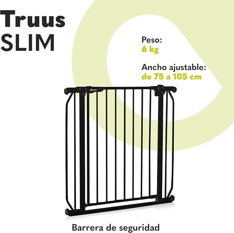 Truus Slim - Rejilla de protección para escaleras, sin taladrar, Rejilla Protectora para Puerta, Rejilla para Puerta para bebé, Metal, Ancho de 75 a 105 cm, Ajustable
