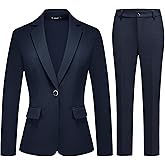 TRONSTORE Women's 2 Piece Outfits Business Formal Blazer Pant Suits for Women Solid Slightly Shiny