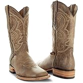 Soto Boots Mens Classic West Tan Broad Square Toe Cowboy Boots, Genuine Leather Men's Cowboy Boots, Tan Western Boots For Men H50056