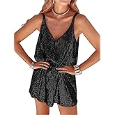 MIYIEONZ Women Sequin Sexy V Neck Shift Dress Sparkly Glitter Sleeveless Short Flowy Loose Party Night Out Club Dress
