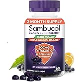 Sambucol Black Elderberry Zero Sugar Triple Immunity Gummies - Daily Vitamin C & Vitamin D, Sugar Free Black Elderberry Gummies for Adults and Kids, Chewable Berry Supplement - 60 Count