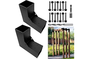 DEVALLEY 2-Way Pergola Brackets Kit, DIY L-Shaped Woodwork Brackets for 4" x 4" (Actual:3.5"x3.5") Lumber for Patio Pergolas, Gazebos, Log Cabin W/Hardware - 2 Pack