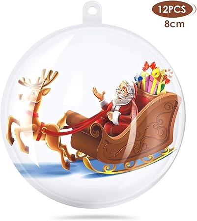 Amzdeal Boules De Noël Transparente à Remplir Lot De 12 Pcs Boules De Décoration En Plastique Pour Décoration De Sapin De Noël Bricolage Anniversaire