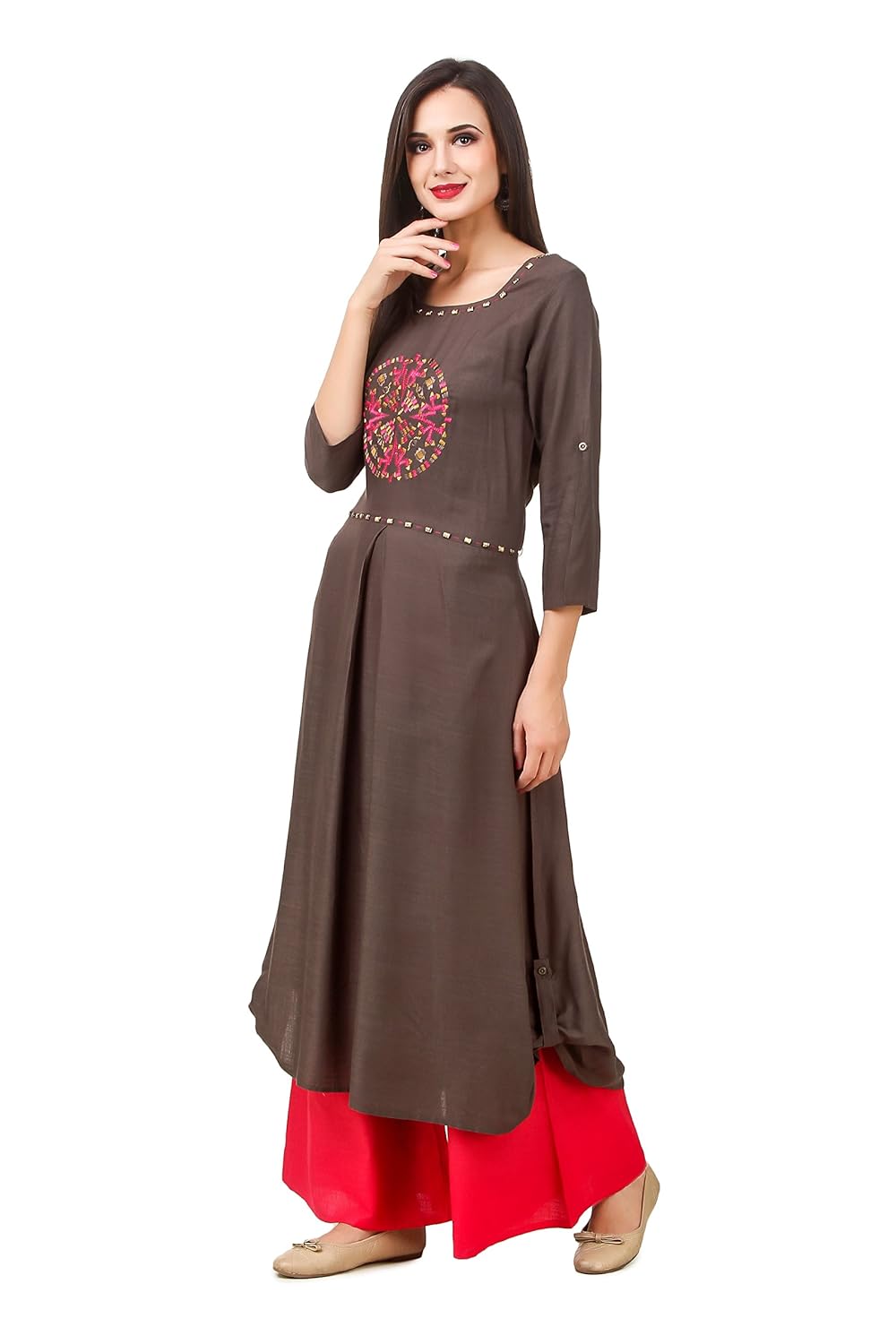 sreshee women's premium cotton designer kurti with palazzo pants set (two colour options)