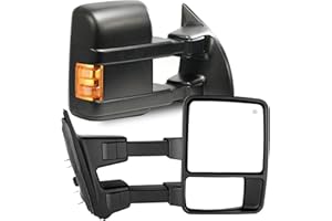 PZ Towing Mirrors Driver And Passenger Side Pair For 08-16 Ford F250 F350 F450 F550 Super Duty,With Power Heated,Amber Signal Light,Convex Lens,Left Right Lh Rh Replacement