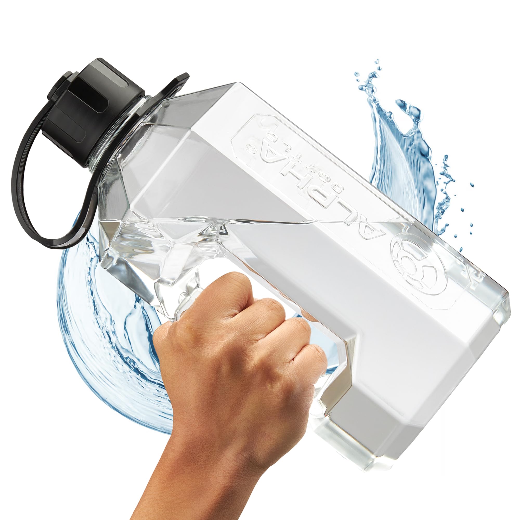 Alpha Designs | 2 Litre Water Bottle | 2.4l Large Drinks Water Jug | Gym, Holiday, Travel | Clear