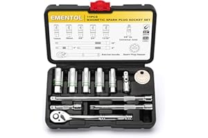 EMENTOL 11-Piece 3/8" Drive Magnetic Spark Plug Socket Set (5/8", 3/4", 13/16", 14mm, 18mm), with Ratchet Wrench & Universal 