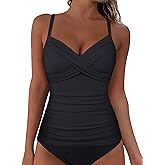 Firpearl Underwire Tankini Swimsuits for Women Twist V Neck Swim Top for Big Busted Tummy Control Bathing Suit Tops Only