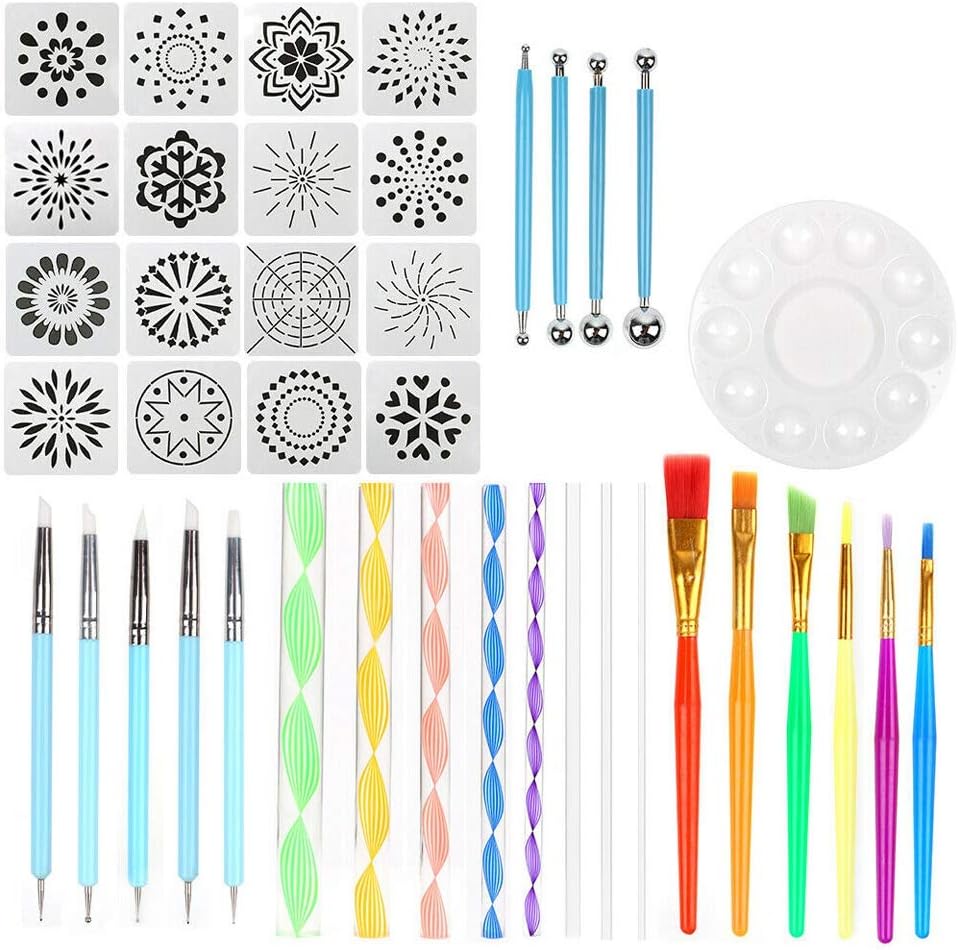 Glossia 40Pcs Mandala Dotting Tool Set Painting Kit Dot Art Pen Paint Stencil Gift