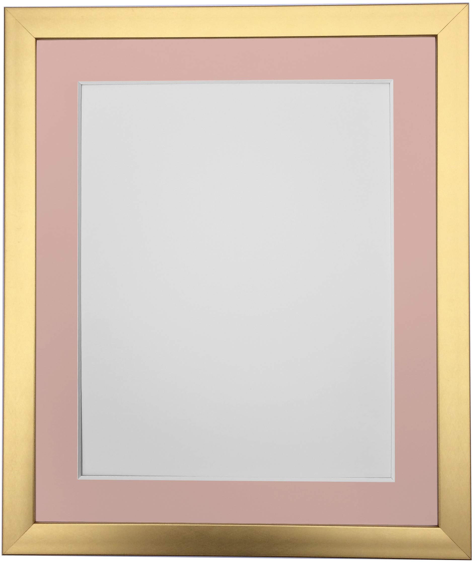 FRAMES BY POST 0.75 Inch Gold Picture Photo Frame With Pink Mount 14 x11 Image Size A4 Plastic Glass