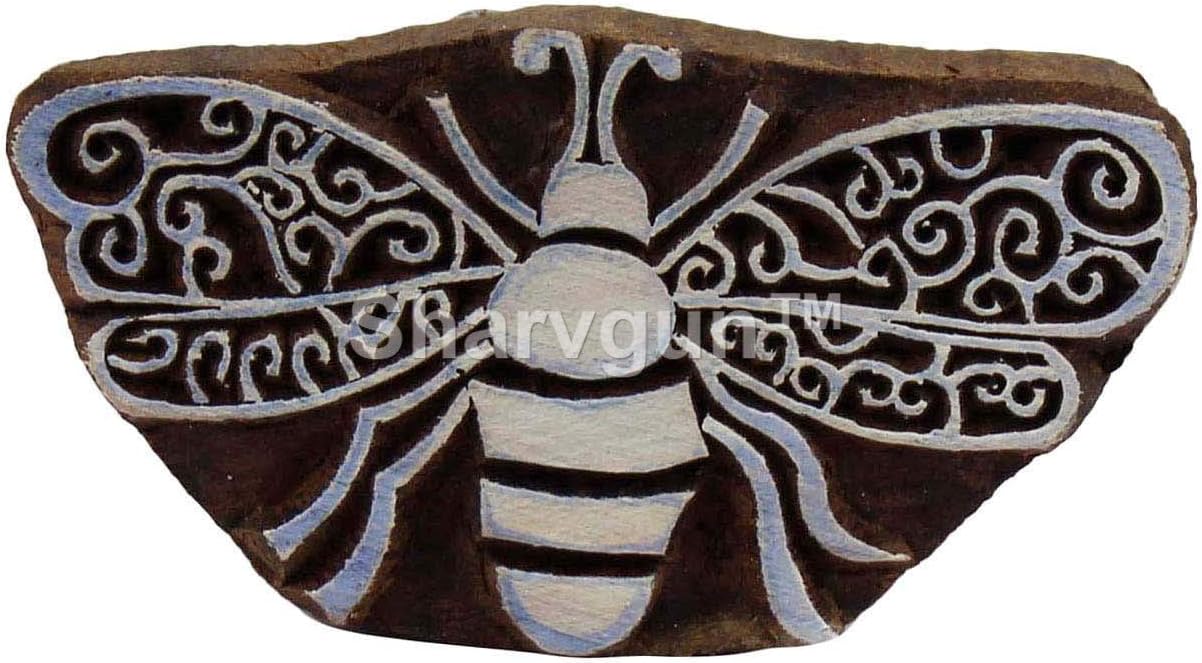 Sharvgun Batik Print Block Art Bumblebee Wooden Printing Block Textile Stamps Tattoo Clay Scrapbook Craft