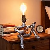 LCYFBE Music Guitar Table Lamp Art Decor Guitar Stuff Cool Gifts for Music Art Lovers for Men Steampunk Pipe Man Edison Bulb Lamps Retro Guitars Metal Pipe Industrial Robot Lights