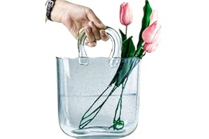 OLEEK Purse vase for Flowers (Handmade) Glass Purse for Drinks -10 Inches- Clear vase for centerpieces & Fish Bowl - Handbag Unique Flower vase Decorative - Wide Mouth Bubble vase for décor