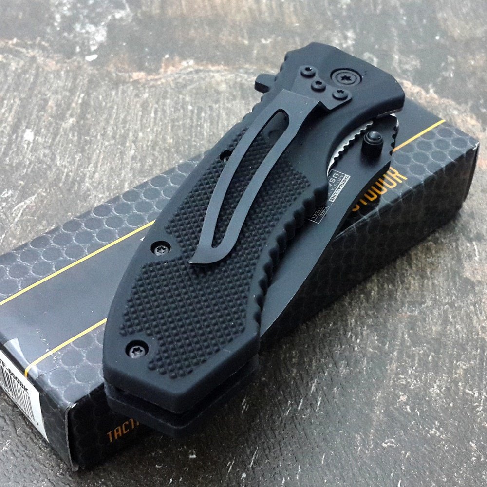 TAC FORCE Spring Assisted Opening BLACK TACTICAL Pocket Knife Folding