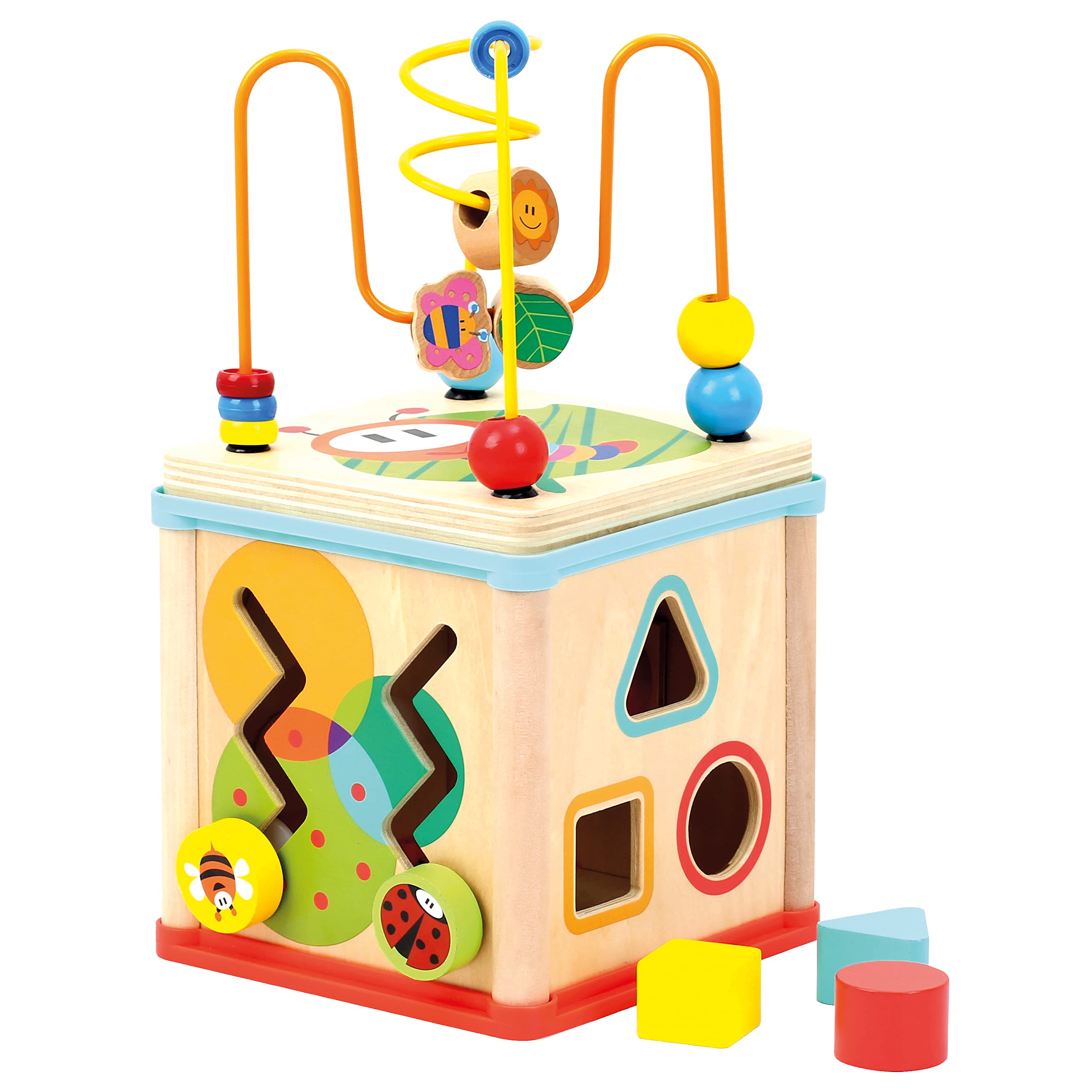 Bino 84211 Wooden Activity Cube With Clock. Learning Toy For Children From 12 month for Developement of Fine Motor Skills. Size:15,3x15,3x30 cm