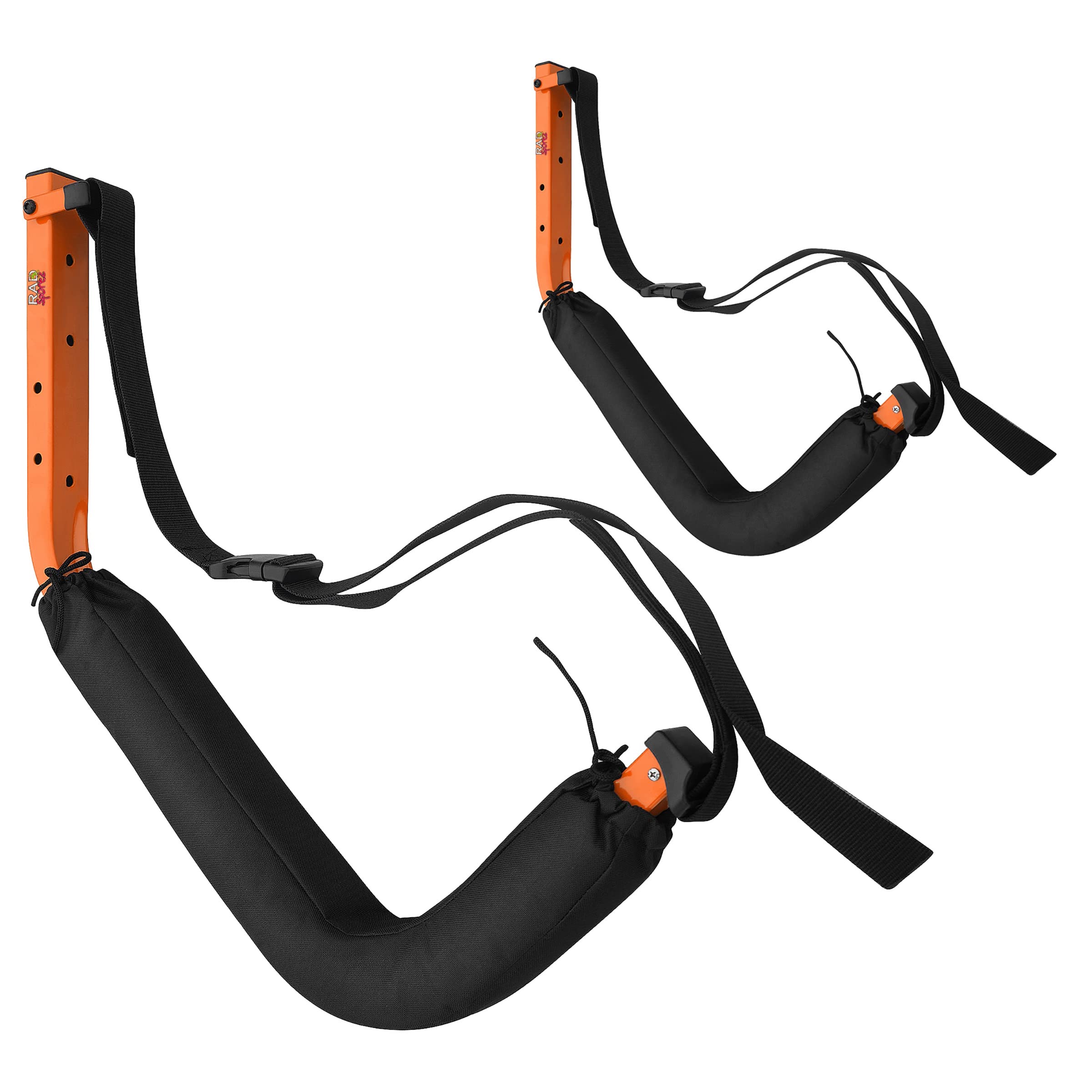 Photo 1 of Kayak Storage Hooks - Set of 2 Wall Mount Garage Hangers - 125lbs Capacity Rack for Paddleboards, Surfboards, or Snowboards by Rad Sportz (Orange)