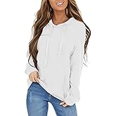 PRETTODAY Women's Casual Lightweight Hoodies Long Sleeve White Drawstring Sweatshirts Loose Pullovers with Pocket