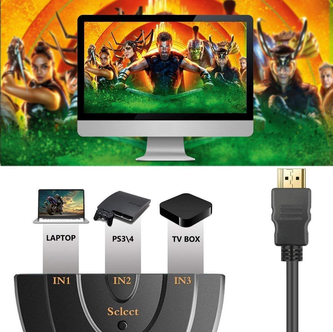 Technotech 3 Port 4K HDMI Switch 3x1 Switch Splitter with Pigtail Cable Technotech Technologies