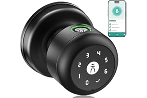 KLLOQUE Smart Keypad Door Lock with Handle, Fingerprint Door knobs with Lock, Auto Door Lock with Code and App, Keyless Biometric Door Knob for Bedroom, Front Door, Smart Home, Apartment, Local Data Storage