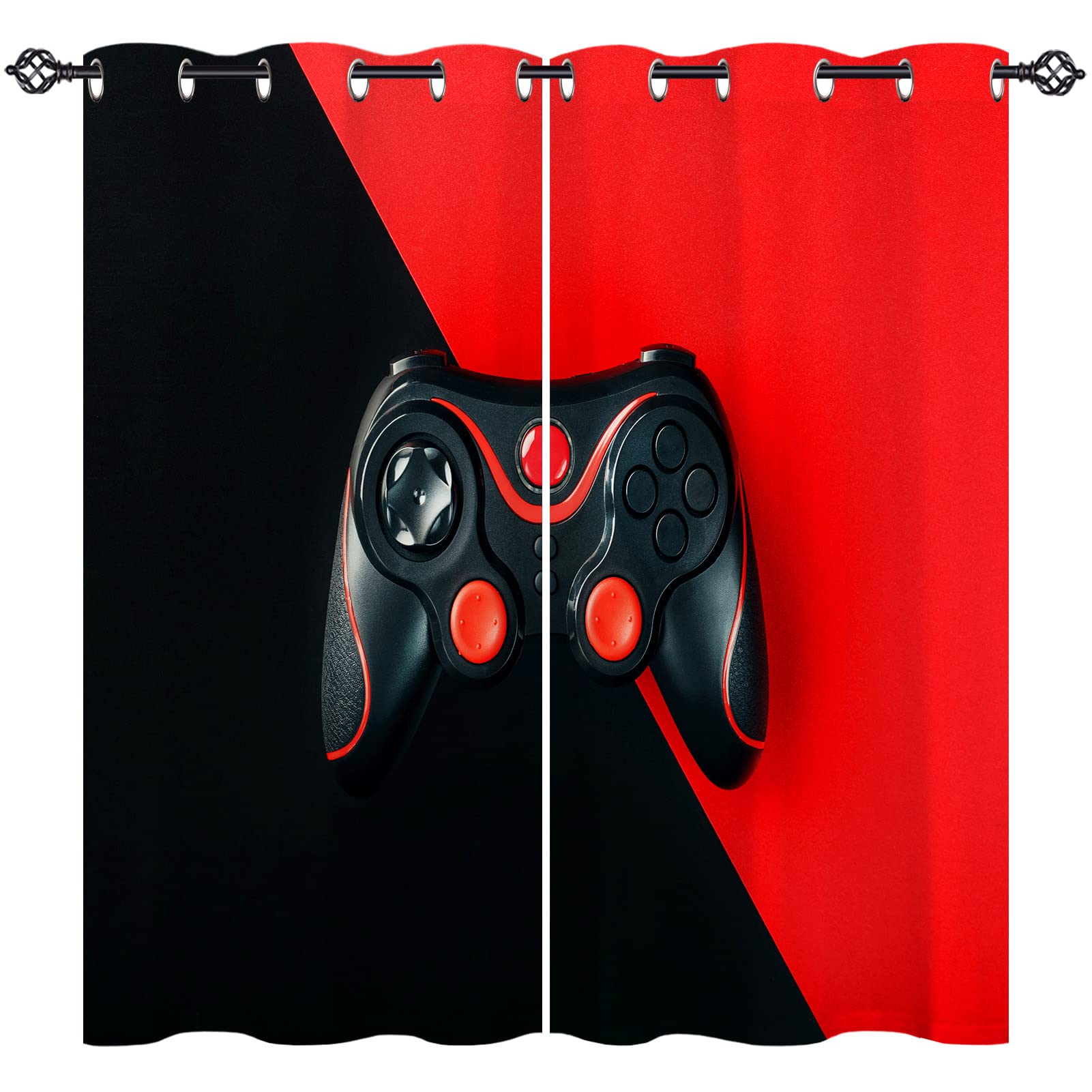 ANHOPE Gamer Curtains Eyelet Ring Top Thermal Insulated 80% Blackout Curtains with Video Game Gamepad Controller Print Pattern Window Drapes for Kids Boys Girls Bedroom 46 x 54 Inch Drop 2 Panels