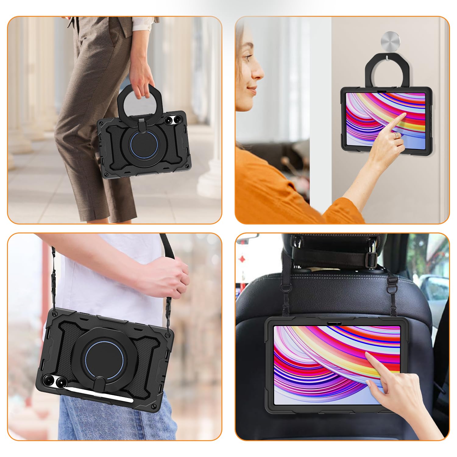 ROISKIN für Redmi Pad 2 Pro 2025/Redmi Pad Pro 2024/Poco Pad M1 12.1 Zoll mit Displayschutz,Drehbarer Ständer,Schultergurt,Stifthalter, Heavy Duty Stoßfeste Kinder Hülle für Redmi Pad 2 Pro,Schwarz 7