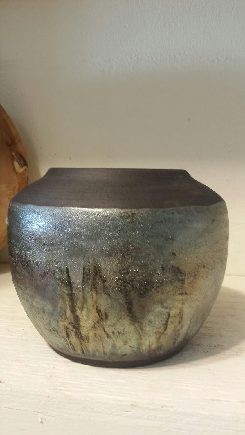 Download Amazon.com: Raku Pottery Bowl, Raku Vase, Hand Thrown Pottery,Olive and Silver Glaze, 2-3 DAY ...