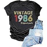 40th Birthday Gift for Women Vintage 1986 Shirts for Her Cute Retro BD Tops Letter Print Short Sleeve Casual Tee
