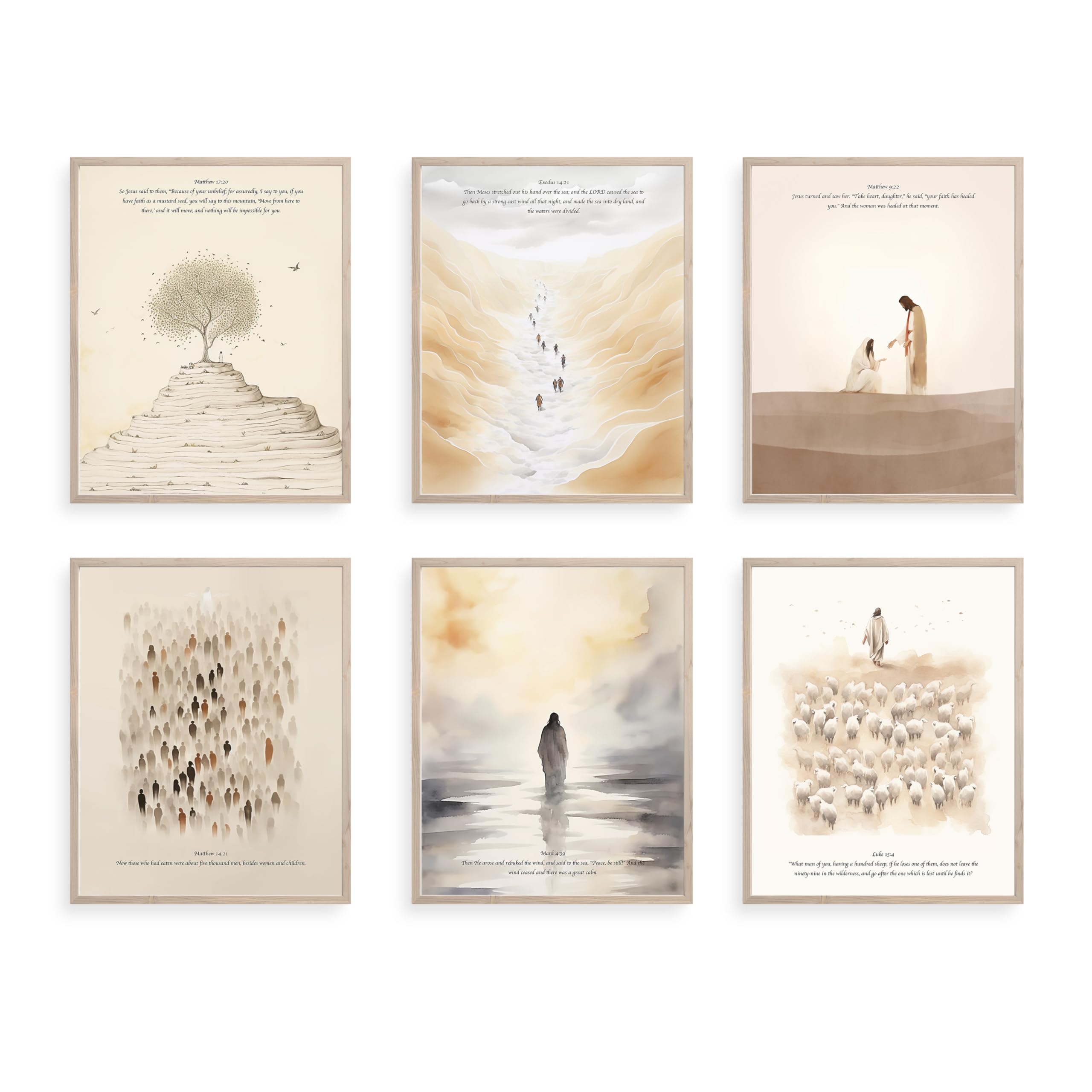 Photo 1 of TwoDays Christian Wall Art, Bible Verses Wall Decor, Scripture Classroom Painting, Jesus Poster, Bible Story Artwork for Home. (8" X 10", Set of 6, UNFRAMED)