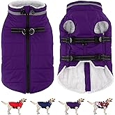 Dogcheer Dog Coat with Harness, Waterproof Dog Jacket Adjustable Pet Winter Coat with Zipper, Christmas Puppy Snow Jacket Fleece Sweater for Small Medium Large Dogs - Purple XS