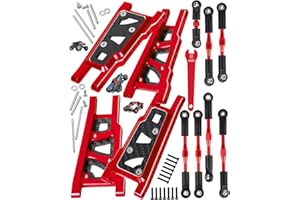 RCHuiWow RC A Arms & Turnbuckles Upgrades Part for 1/10 Slash 4x4 (VXL),Rustler 4x4 (VXL),Stampede 4x4 (VXL),Alloy Aluminum Front Rear Suspension Arms,Turnbuckles Camber Link,Red