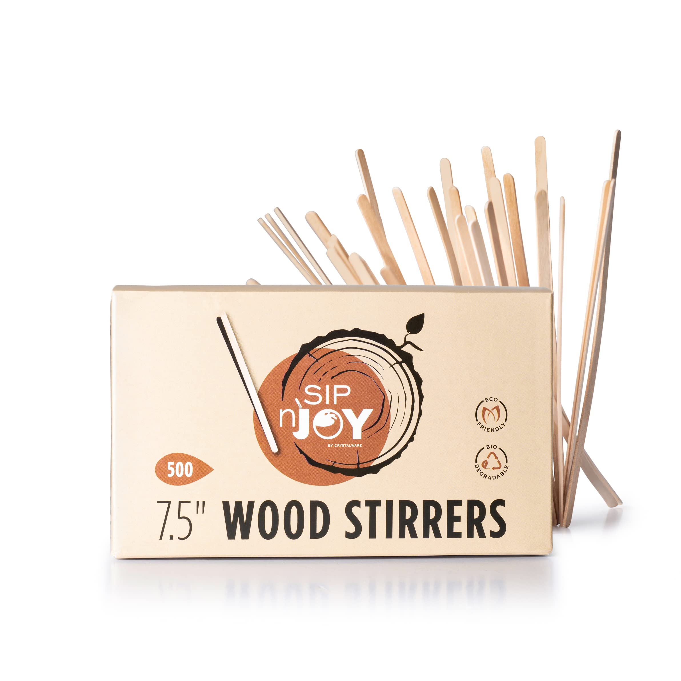 Wood Coffee Stirrers Stir Sticks - 500 Biodegradable Disposable Wooden Beverage Mixer with Round Ends, Made with Natural Birch Wood, Eco-Friendly BPA Free Swizzle Drinks Sticks (7.5 Inch 500 Count)