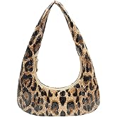QWINEE Women's Y2K Leopard Underarm Bag Sparkly Sequin Zipper Shoulder Handbags Vintage Purses