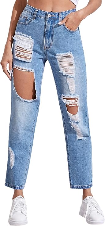 Vaqueros de mezclilla para mujer, con longitud al tobillo, pantalones grunge mujer, jean aesthetic, jean e-girl rasgado, jeans sueltos cintura alta