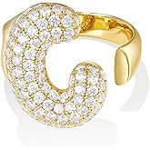 KissYan Bubble Initial Ring Valentines Day Gifts for Women, 14k Gold Plate Balloon Jumbo Letter Rings Open Adjustable Dainty Pave CZ Personalized Fashion Trendy Statement Jewelry