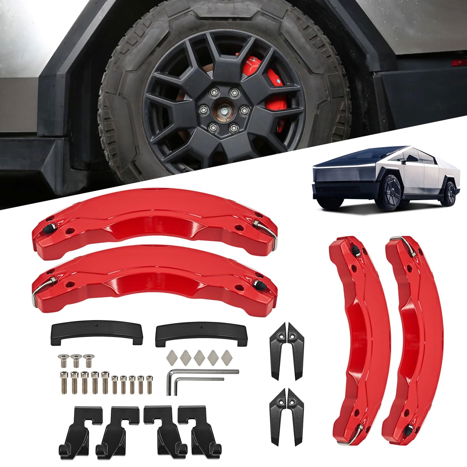 Photo 1 of ShareZem Caliper Covers Compatible with Tesla Cybertruck 2023-2025, 20" Front and Rear Brake Caliper Covers Set of 4 for Cyber Truck Pickup Truck Wheel Accessories(Red)