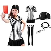 SATINIOR 5 Pcs Women Referee Costume Set Umpire Outfit Stripe Ref Shirt Hat Long Socks Whistle for Halloween Cosplay Party