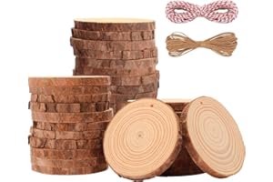 OPULANE Wood Slices 30Pcs 3.1-3.5 Inches Natural Unfinished Wood Rounds Predrilled Holes with 98Ft Twine String Wood Circles for Crafts Wood Burning Painting Arts Wedding Decor DIY Christmas Ornaments